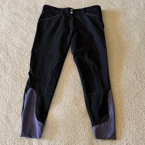 Dover Saddlery Elegant Black and Purple Cropped Women's Breeches 28
